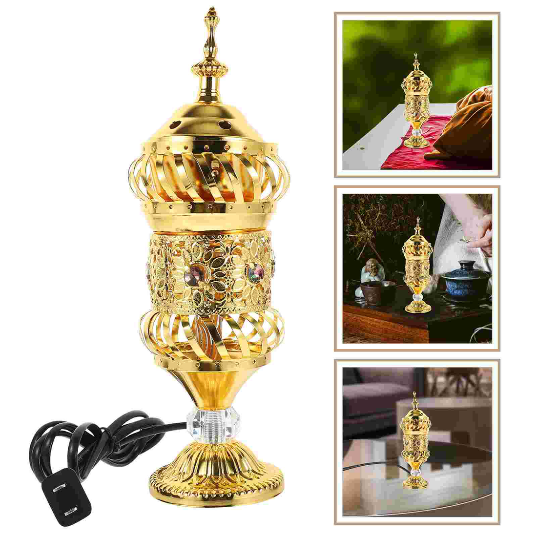 Antique Arabic Incense Burner Meditation Yoga Spa Room Decor, Pot Metal Candlestick for Yoga
